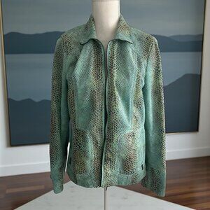 DIALOGUE Green Animal Print Faux Leatherette Jacket Size S